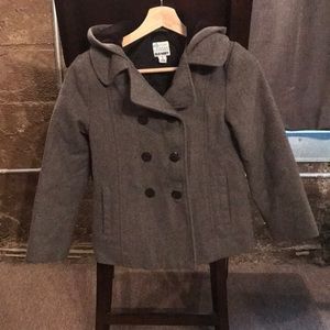 Girl’s Medium Gray Wool Old Navy Peacoat with Hood *Great Condition*